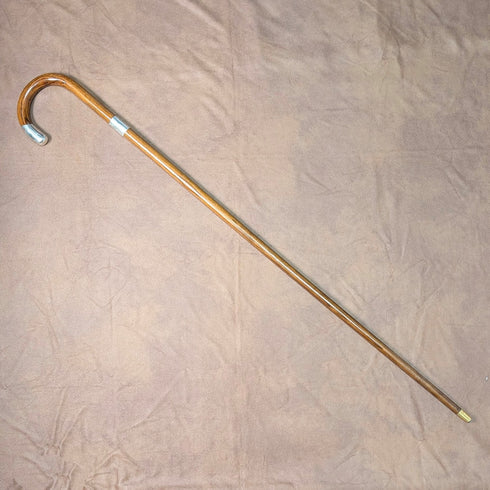 1921年 英国アンティーク 茶軸 曲がりハンドル 純銀装飾 ステッキ 杖 92cm J Howell&Co